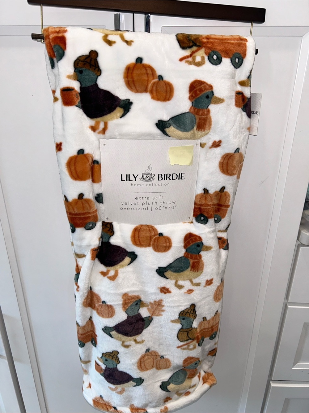 Lily & Birdie Autumn Duck Pumpkin Velvet Plush Throw Blanket 60”x70”